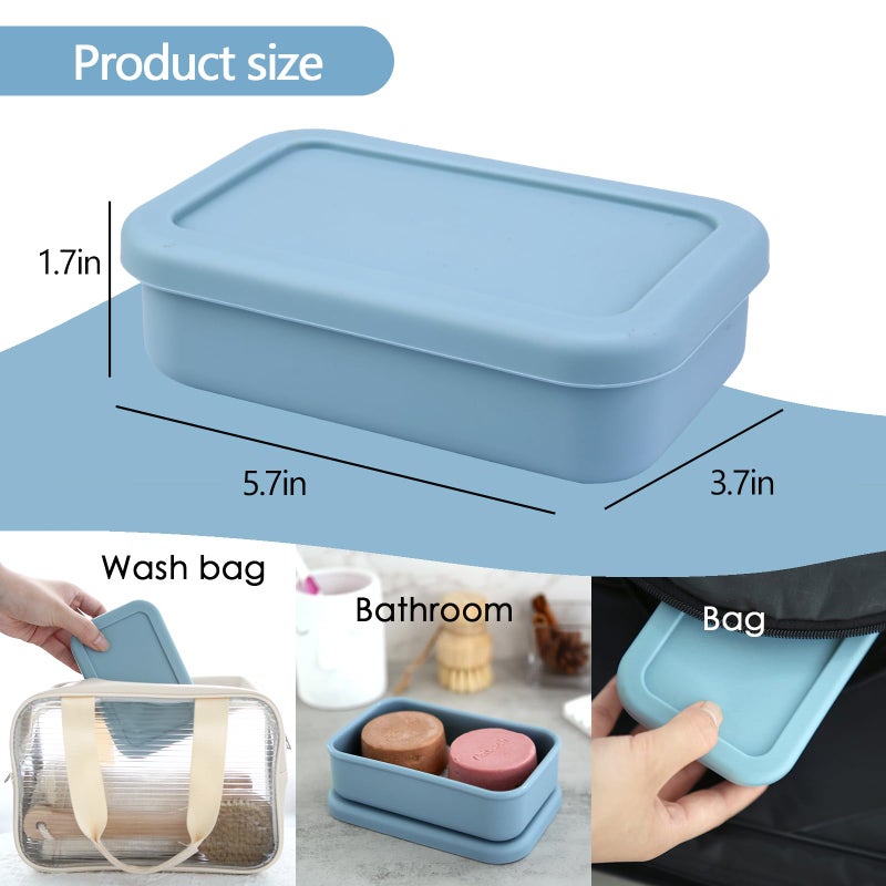 PUTING Travel Soap Case, Silicone Travel Soap Container, Leakproof Soap Holder with Lid, Shatterproof Shampoo Bar Holder for Bathroom, Travel, Gym, Camp(Grey Blue) - Image 3